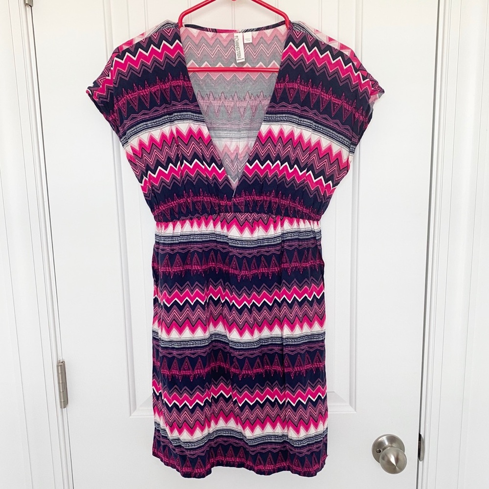 Pink, white, navy striped sundress